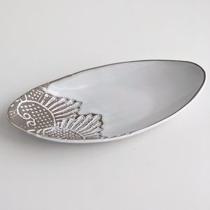 White and Grey Ceramic bowl with Lace Imprint